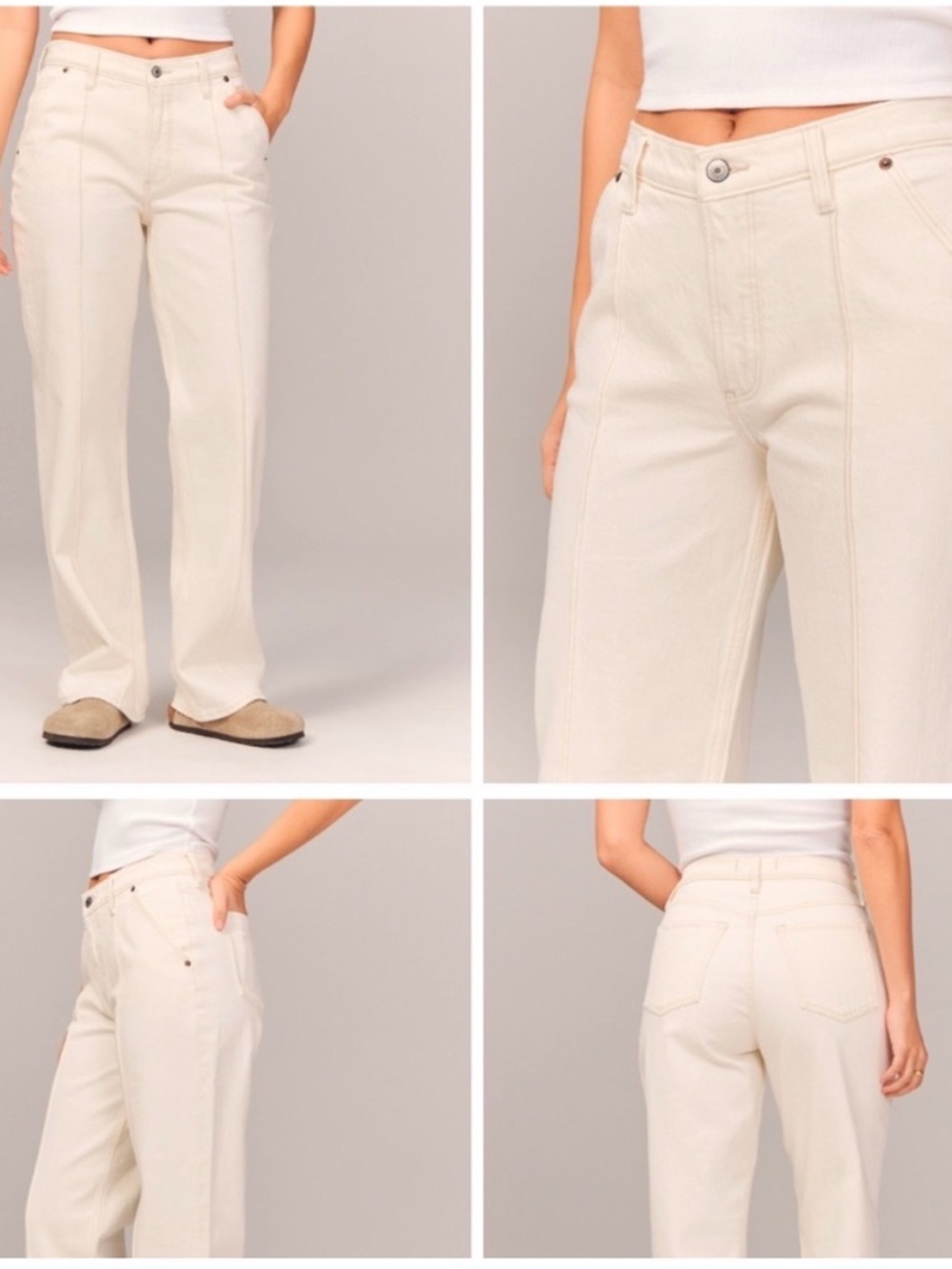 Abercrombie Baggy Mid Rise Straight Leg Jeans in Cream size 25R